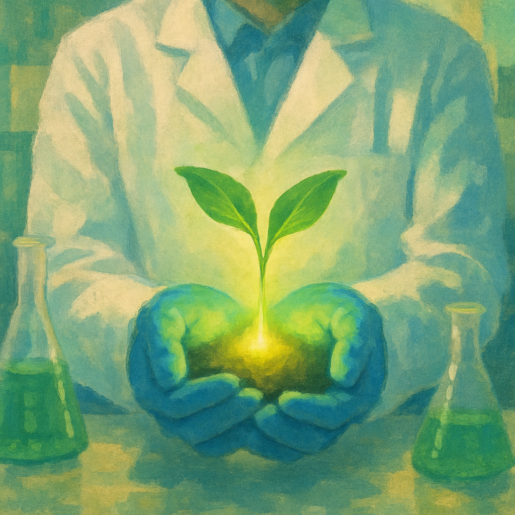 Sustainable biomanufacturing concept showing eco-friendly biotechnology growth